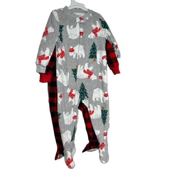 Carter’s Zip Up Red Pajamas Pjs Moose And Grey Polar Bear - Picture 1 of 5
